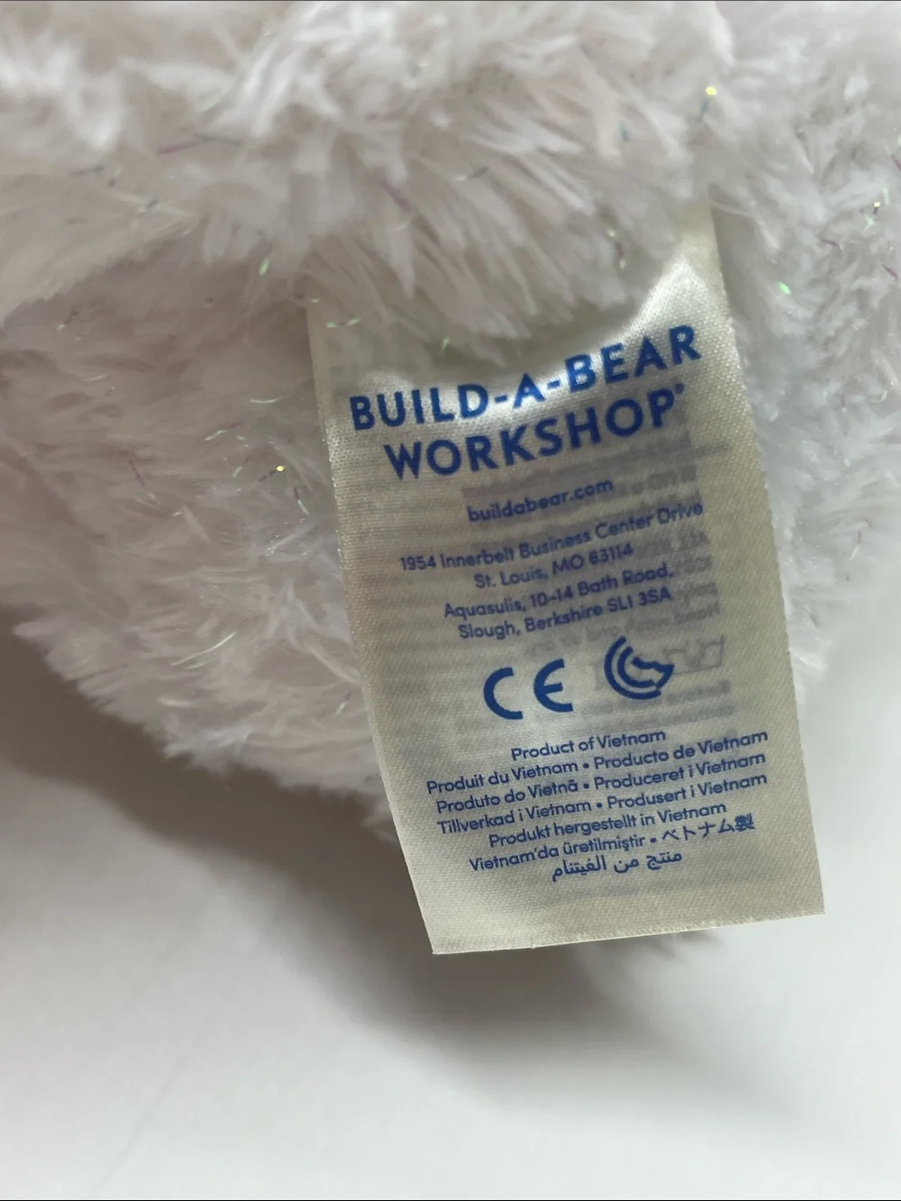 Build-A-Bear White Plush Bear with Blue Eyes and Pink Nose